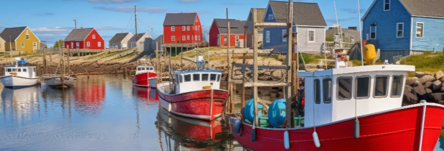 Colorful coastal village in Newfoundland on a small group tour